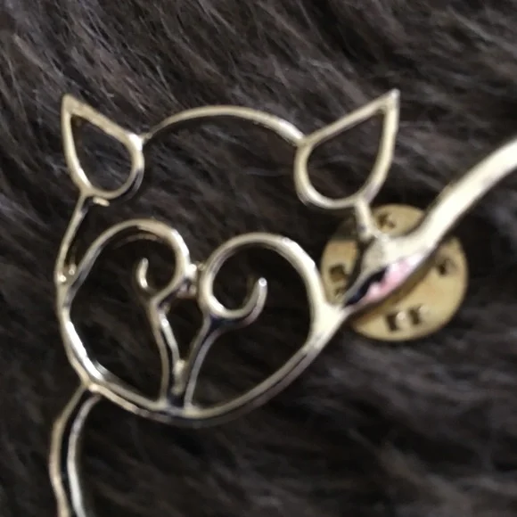 Vintage gold tone large cat outline pin brooch - Picture 4 of 4